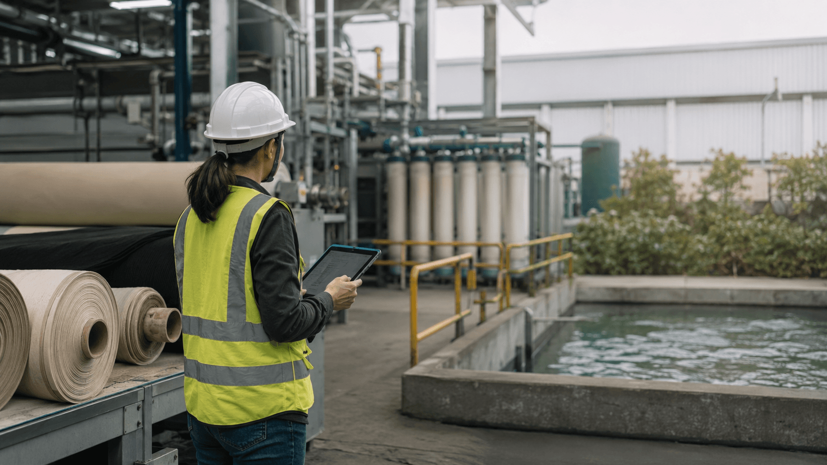 Editorial illustration for Green-factory evaluation stresses evidence: environmental data cannot replace workwear performance files; it does not depict the source organization, event, or project.